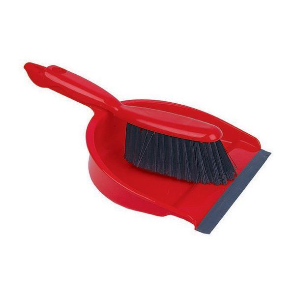Plastic Dustpan & Brush Set Soft - Red